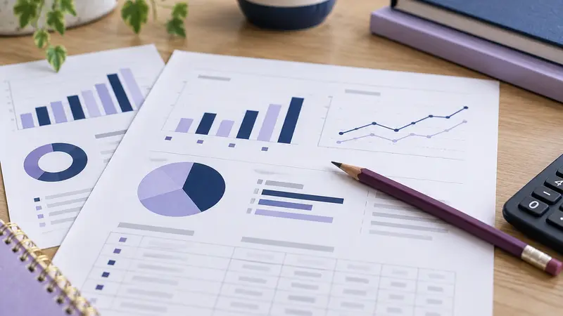 Charts, a pencil, and a calculator for examining program evidence.