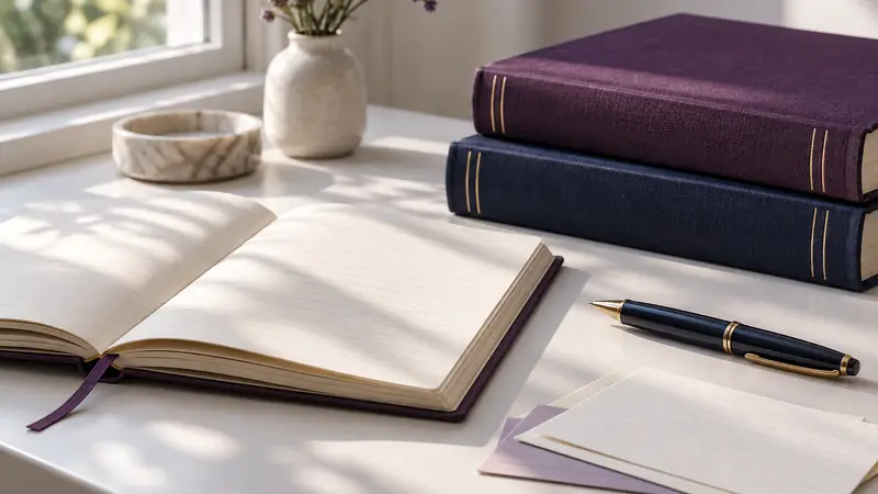 Books and an open notebook prepared for professional learning.